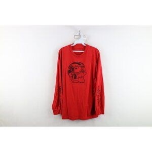Vintage Troy Lee Designs Mens Large Faded Skull Racing Long Sleeve T-Shirt Red